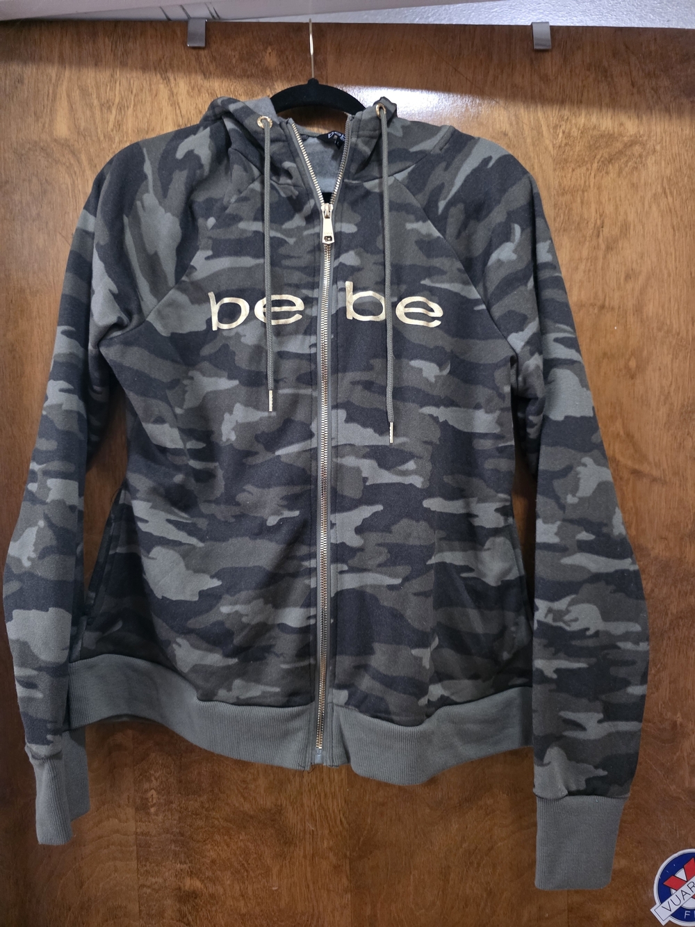 bebe Camo Zip Hoodie with Gold Logo